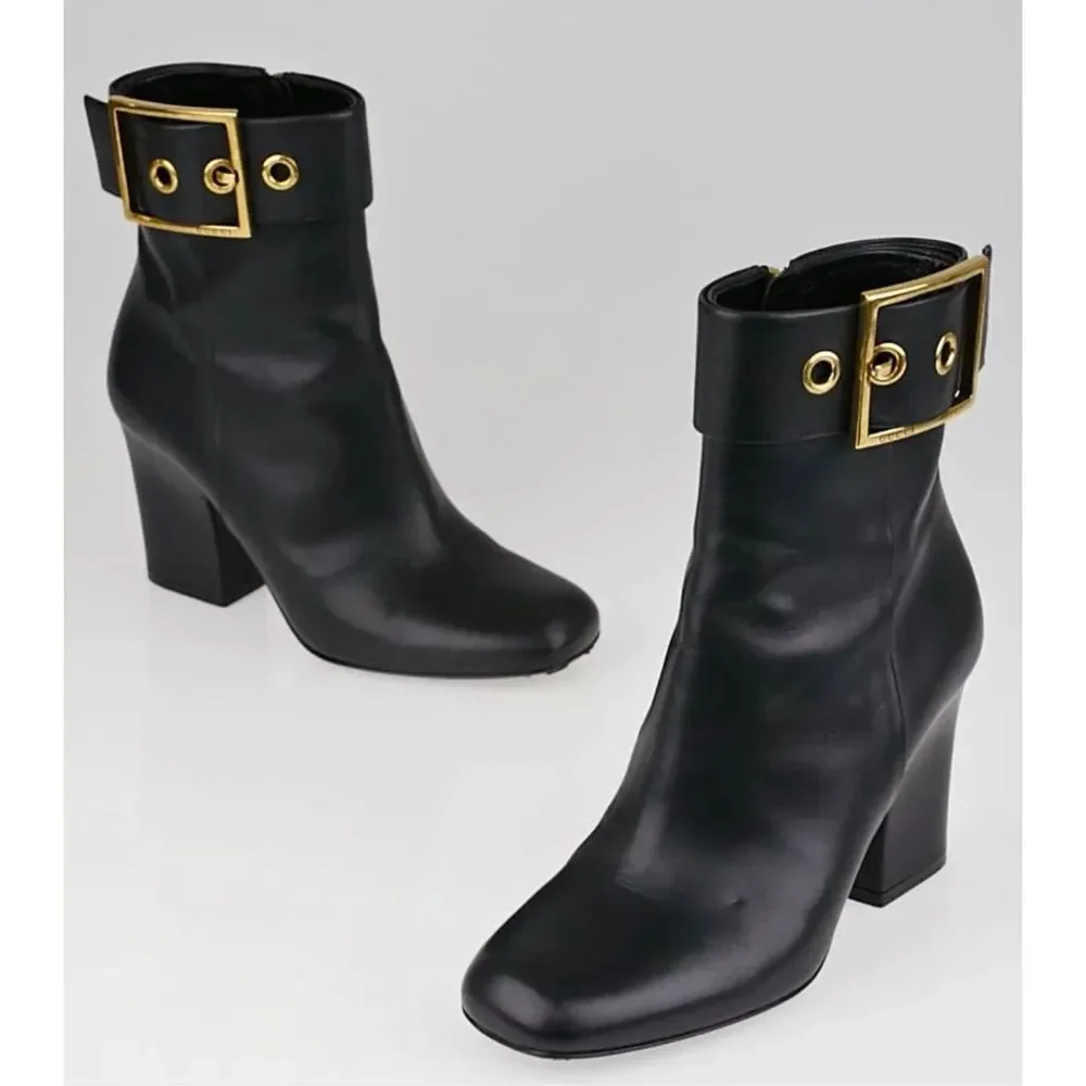 GUCCI Kesha Buckle Ankle Boots 36.5 US 6.5 Black Smooth Leather Heeled Booties - Picture 13 of 13